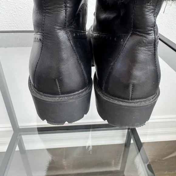 CHARLES DAVID Leather Black Combat Boots Faux Fur Trim Size 8 - Picture 8 of 14